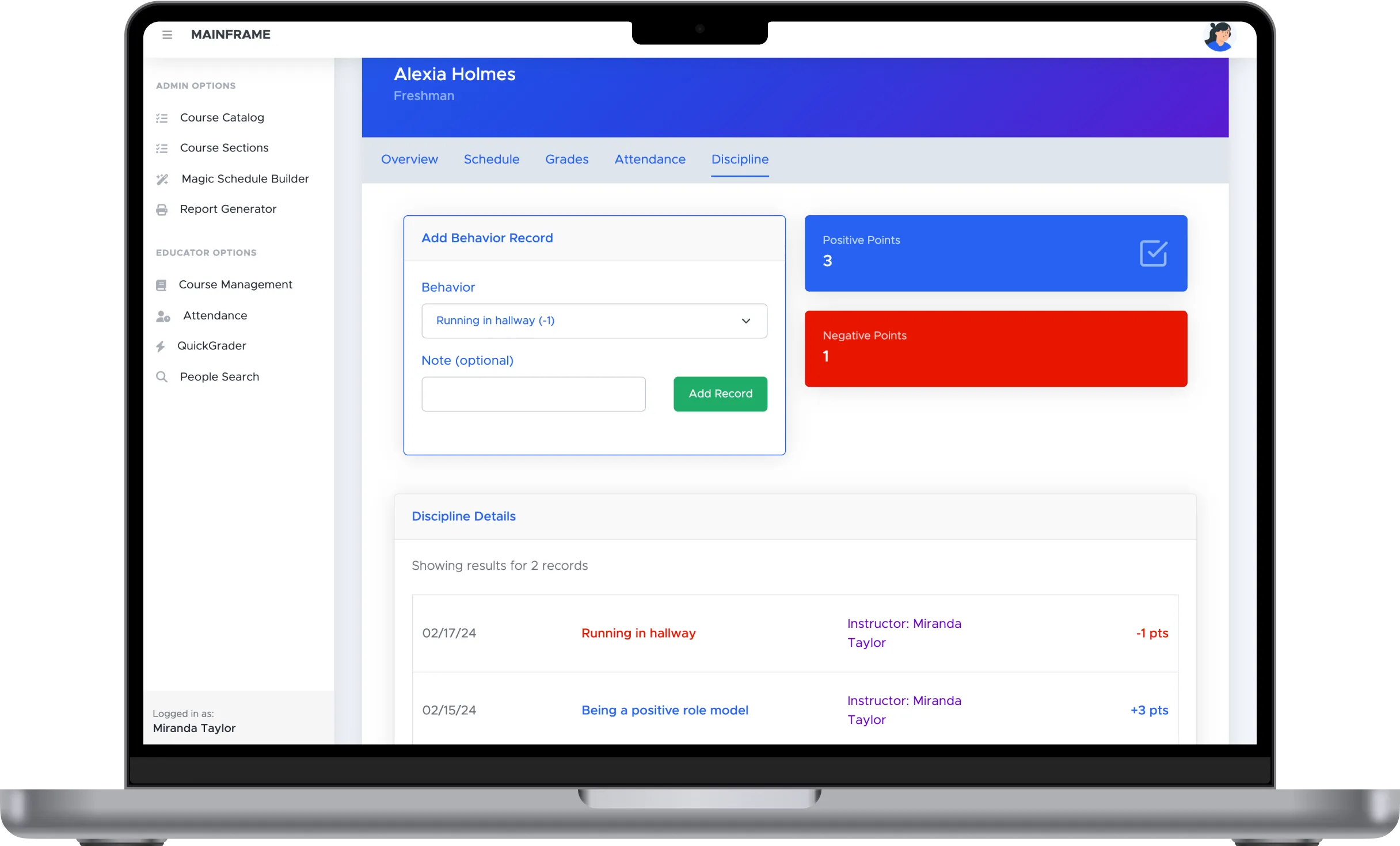Mainframe's Magic Schedule Builder on the homepage