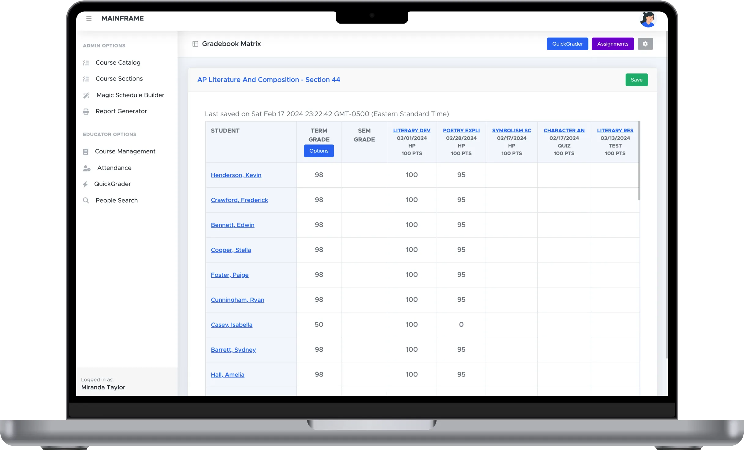 Mainframe's Magic Schedule Builder on the homepage